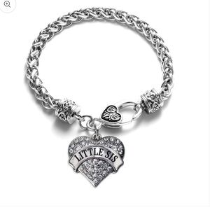 Silver Little Sis Pave Heart Charm Braided Bracelet